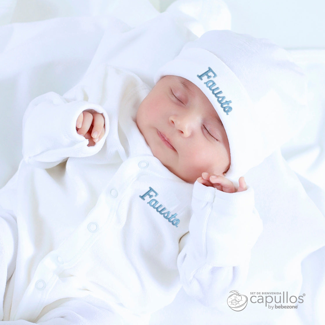 Set de Bienvenida Personalizado Capullos Blanco de Niño