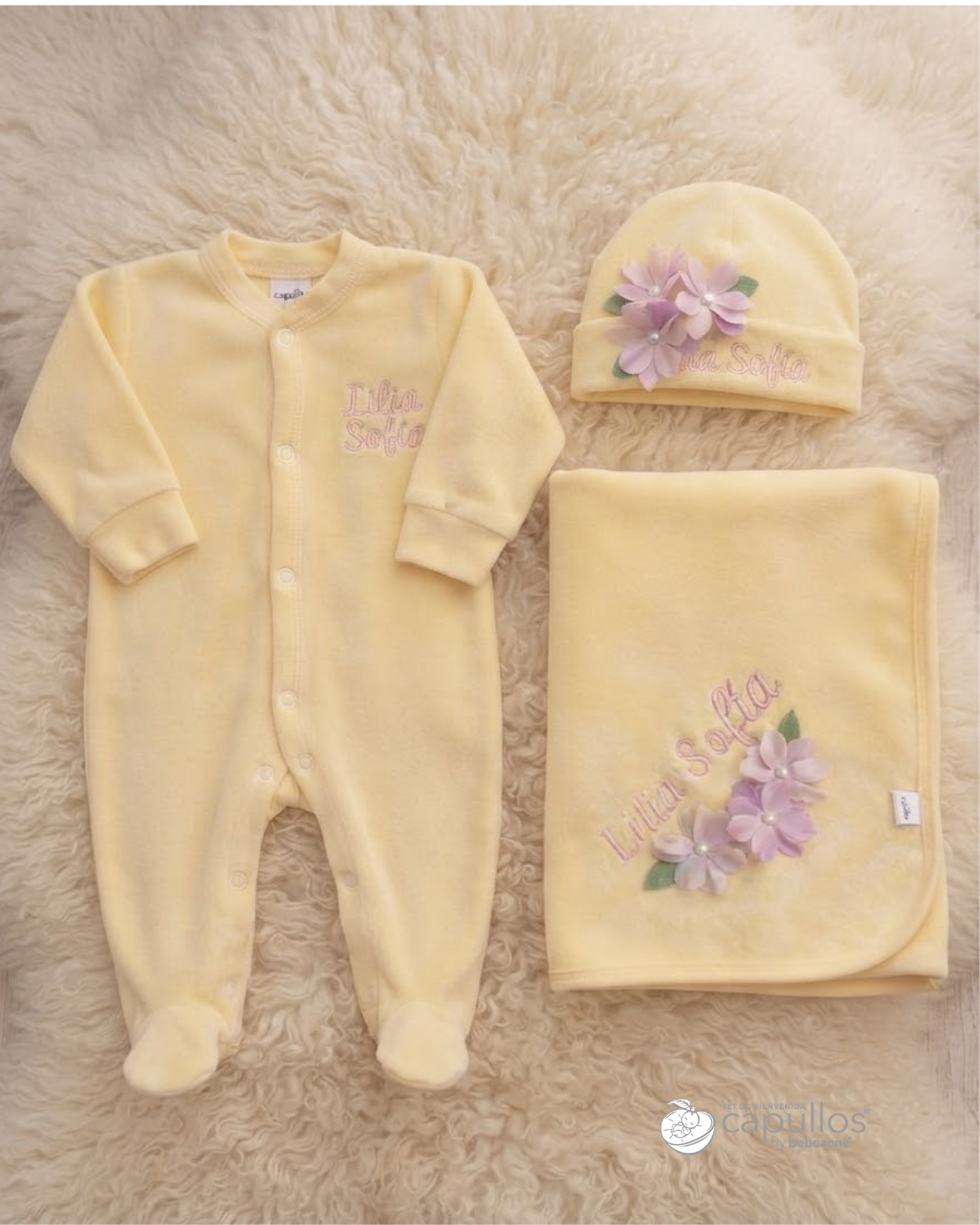 Set de Bienvenida Personalizado Capullos Amarillo de Niña
