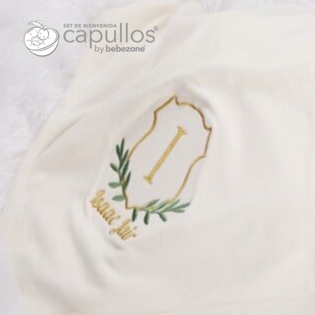Set de Bienvenida Personalizado Capullos Beige de Niño en Algodón Peinado