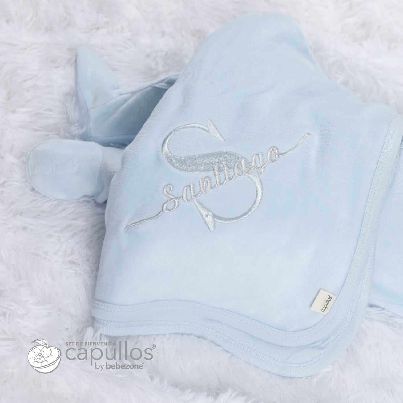 Set de Bienvenida Personalizado Capullos Azul de Niño en Velour