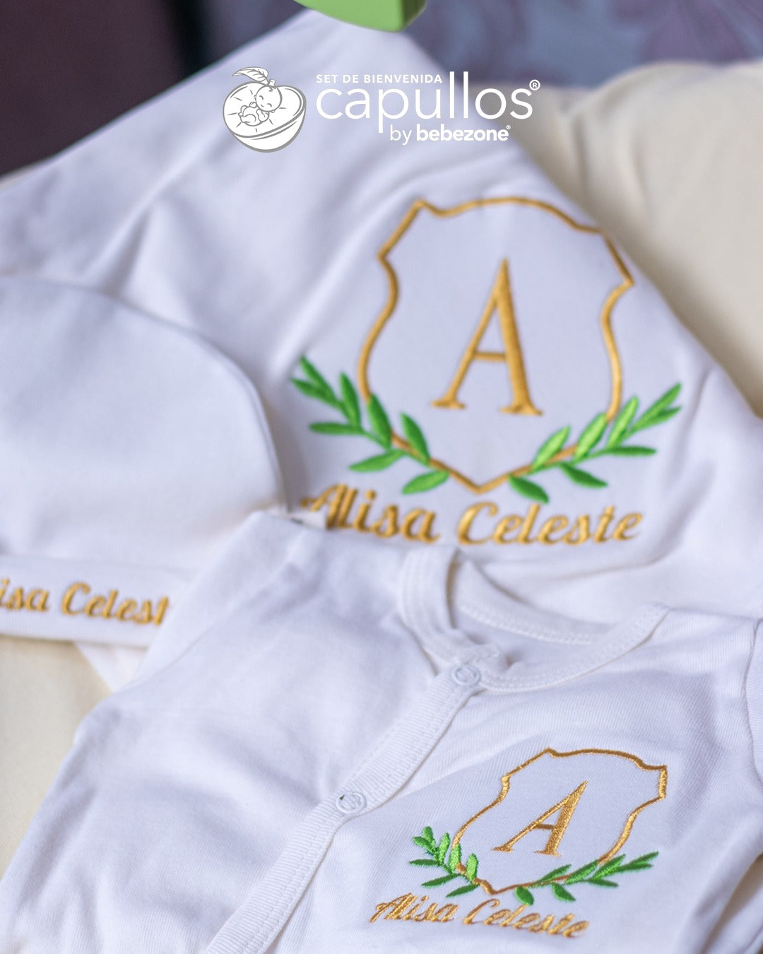 Set de Bienvenida Personalizado Capullos Beige de Niña en Algodón Peinado (Copia)