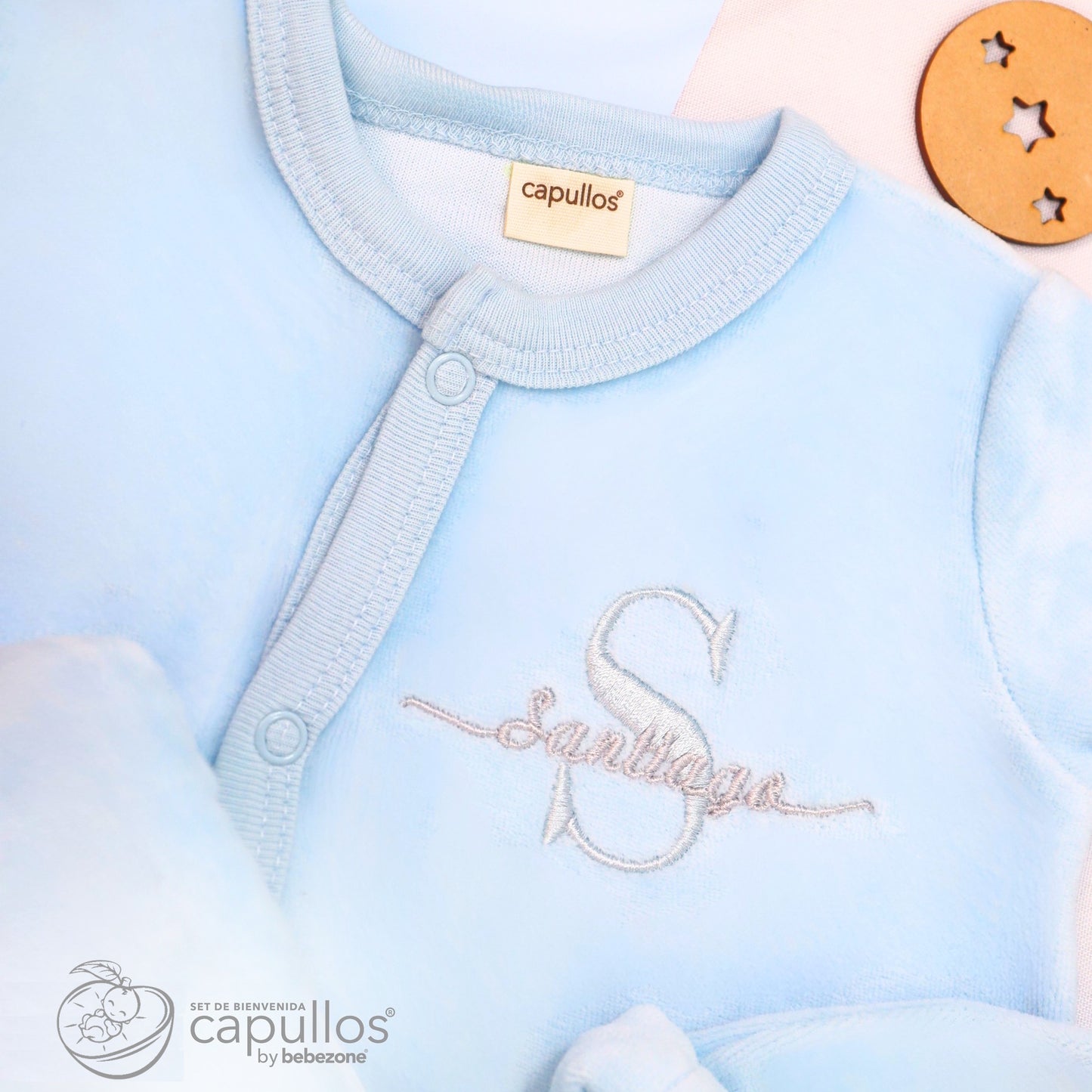 Set de Bienvenida Personalizado Capullos Azul de Niño en Velour