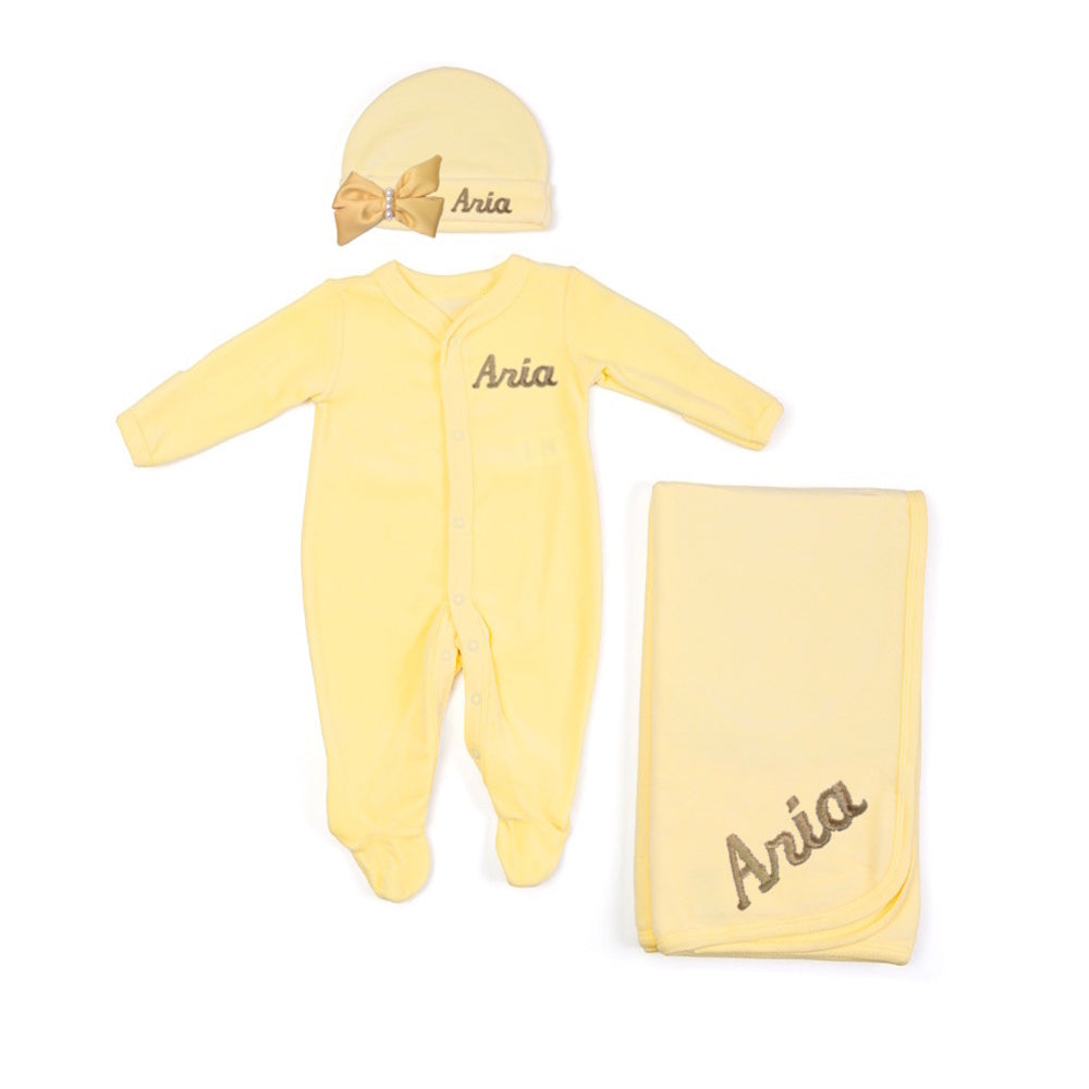 Set de Bienvenida Personalizado Capullos Amarillo de Niña